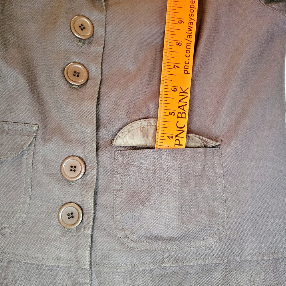 Vintage R.Q.T Jacket Linen Cotton Women Medium Lined Brown Buttons Collared Fall - Picture 8 of 11